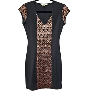 BB Dakota Sequin Bodycon Mini Dress black and copper, v-neck, cap sleeve.